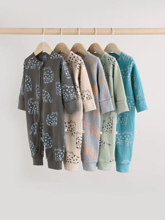 |BabyBoy| Macacão De Dormir Minerals Baby Animal Print Com Zíper Bidirecional e Sem Pés 100% algodão, pacote com 5 unidades