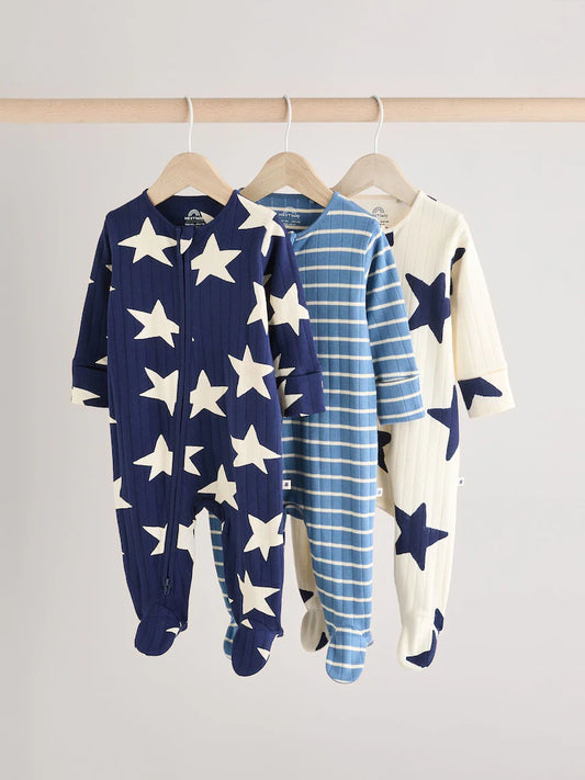 |BabyBoy| Navy Star 100% Algodão Pijamas Pacote Com 3 (0 meses-2 anos)