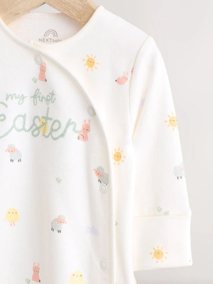 |BabyGirl| Macacão De Dormir Branco 100% Algodão Para Bebê My First Easter (0-12 meses)