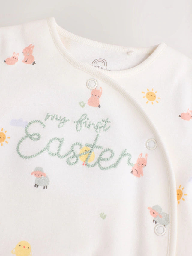 |BabyGirl| Macacão De Dormir Branco 100% Algodão Para Bebê My First Easter (0-12 meses)