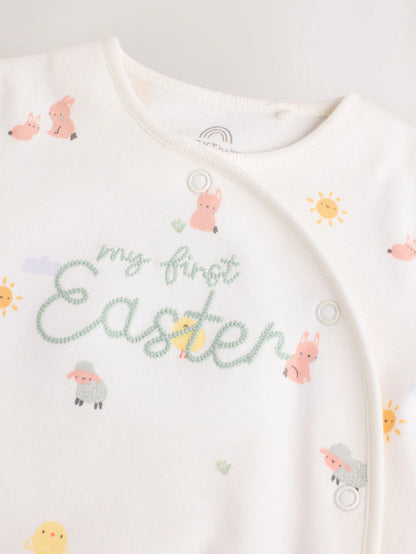 |BabyGirl| Macacão De Dormir Branco 100% Algodão Para Bebê My First Easter (0-12 meses)
