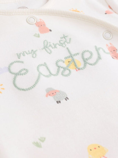 |BabyGirl| Macacão De Dormir Branco 100% Algodão Para Bebê My First Easter (0-12 meses)