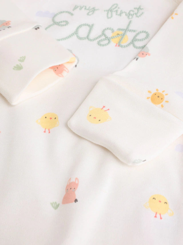 |BabyGirl| Macacão De Dormir Branco 100% Algodão Para Bebê My First Easter (0-12 meses)