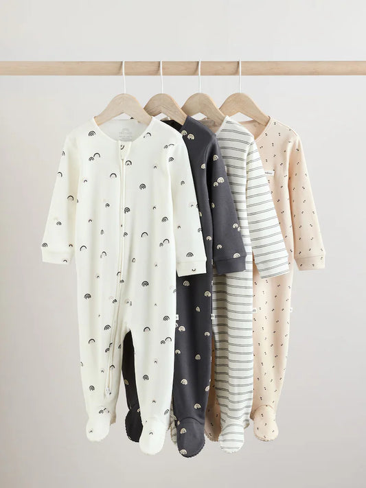 |BabyBoy| Conjunto De 4 Macacões Para Bebês Com Zíper Branco/Preto Com Zíper Bidirecional (0 meses a 2 anos) (0 meses a 2 anos)