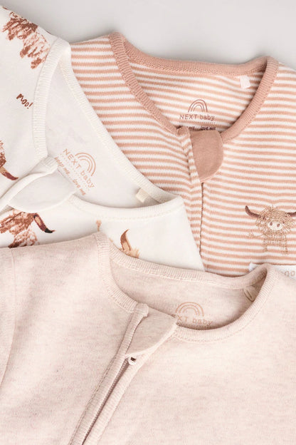 |BabyBoy| Neutro Hamish Baby 100% algodão Sleepsuits 3 unidades (0 meses a 2 anos)