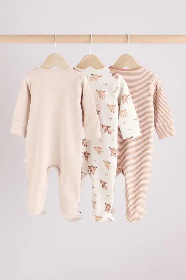 |BabyBoy| Neutro Hamish Baby 100% algodão Sleepsuits 3 unidades (0 meses a 2 anos)