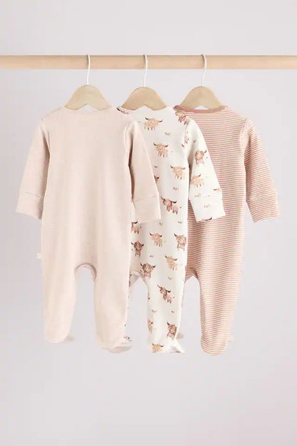 |BabyBoy| Neutro Hamish Baby 100% algodão Sleepsuits 3 unidades (0 meses a 2 anos)