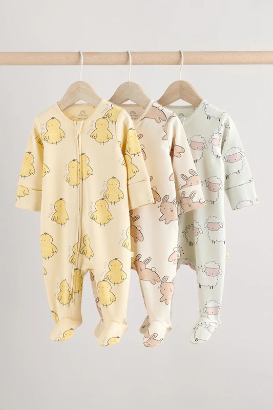 |BabyGirl| Macacão De Dormir Amarelo Para Bebê Primavera Com Zíper Bidirecional 100% algodão, pacote com 3 (0 meses a 2 anos)