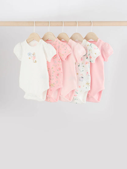 |BabyGirl| Pink Mouse 100% Algodão Manga Curta Macacão Bebê 5 Unidades