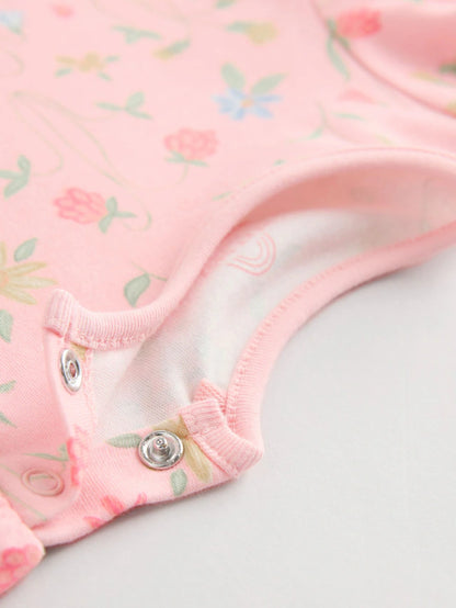 |BabyGirl| Pink Mouse 100% Algodão Manga Curta Macacão Bebê 5 Unidades