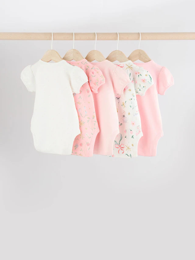 |BabyGirl| Pink Mouse 100% Algodão Manga Curta Macacão Bebê 5 Unidades