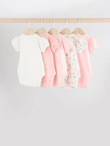 |BabyGirl| Pink Mouse 100% Algodão Manga Curta Macacão Bebê 5 Unidades