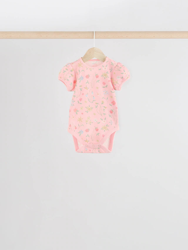 |BabyGirl| Pink Mouse 100% Algodão Manga Curta Macacão Bebê 5 Unidades