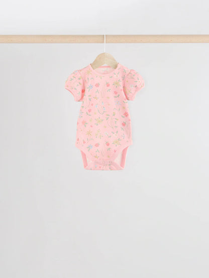 |BabyGirl| Pink Mouse 100% Algodão Manga Curta Macacão Bebê 5 Unidades