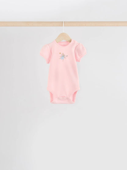 |BabyGirl| Pink Mouse 100% Algodão Manga Curta Macacão Bebê 5 Unidades