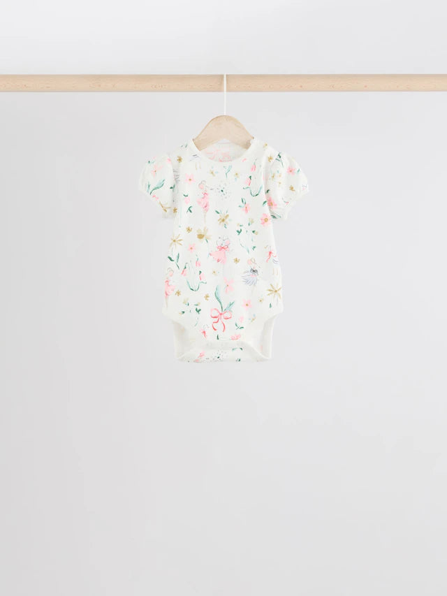 |BabyGirl| Pink Mouse 100% Algodão Manga Curta Macacão Bebê 5 Unidades