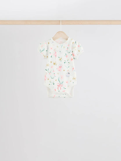 |BabyGirl| Pink Mouse 100% Algodão Manga Curta Macacão Bebê 5 Unidades