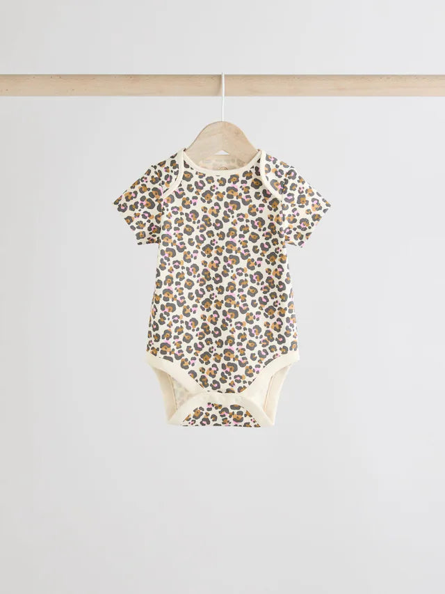 |BabyGirl| Body Para Bebê Marrom Animal Manga Curta 100% Algodão, Pacote Com 3