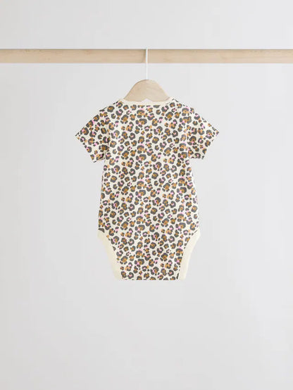 |BabyGirl| Body Para Bebê Marrom Animal Manga Curta 100% Algodão, Pacote Com 3