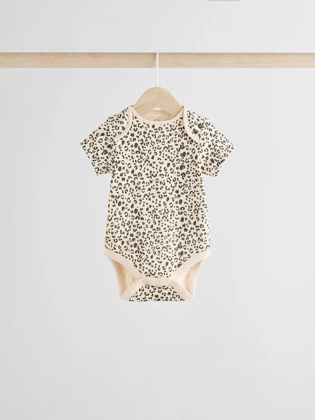 |BabyGirl| Body Para Bebê Marrom Animal Manga Curta 100% Algodão, Pacote Com 3