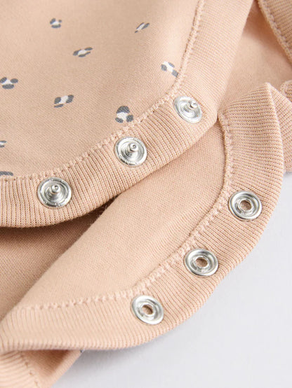 |BabyGirl| Body Para Bebê Marrom Animal Manga Curta 100% Algodão, Pacote Com 3