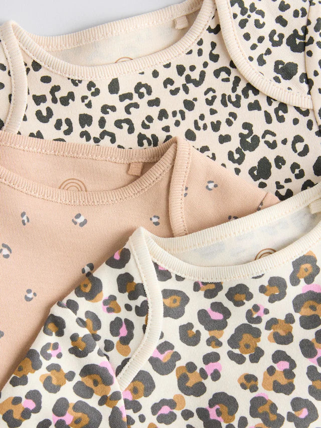 |BabyGirl| Body Para Bebê Marrom Animal Manga Curta 100% Algodão, Pacote Com 3