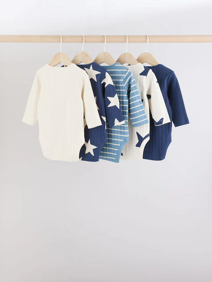 |BabyBoy| Body Azul Manga Longa Para Bebê 100% Algodão Pacote Com 5