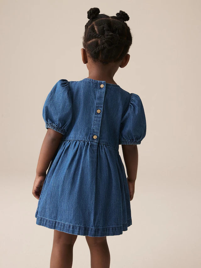 |Girl| Vestido Jeans Bordado Azul (3 meses a 8 anos)