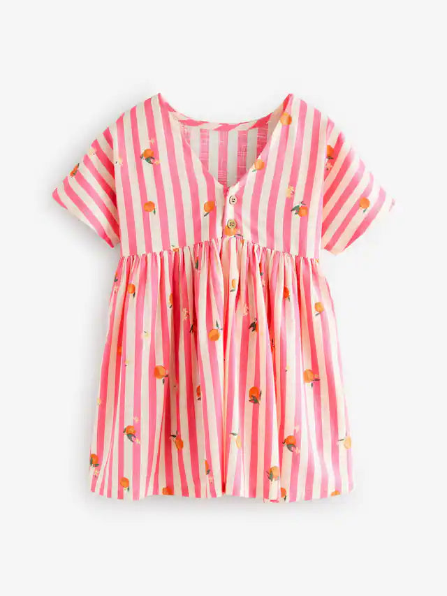 |Girl| Vestido Quadrado Listrado Rosa 100% Algodão (3 meses a 8 anos)