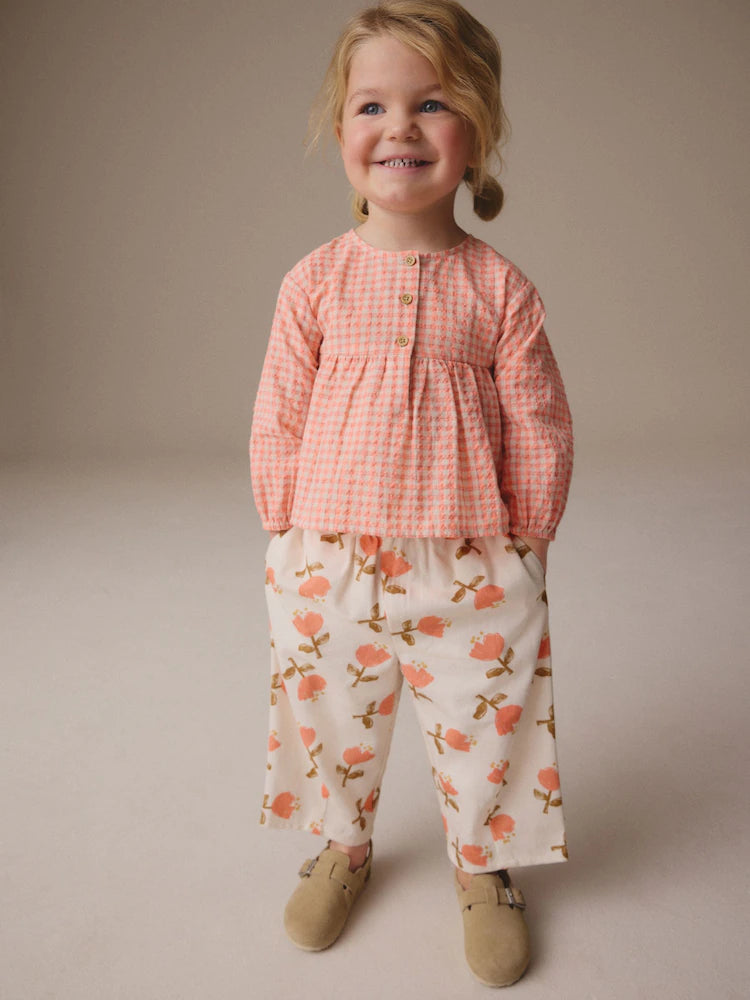 |Girl| Conjunto De Blusa Rosa e Calça Com Estampa Floral (3 meses a 7 anos)