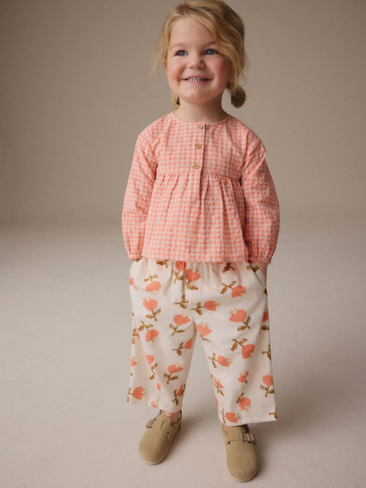 |Girl| Conjunto De Blusa Rosa e Calça Com Estampa Floral (3 meses a 7 anos)