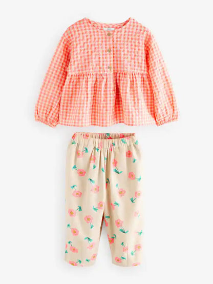|Girl| Conjunto De Blusa Rosa e Calça Com Estampa Floral (3 meses a 7 anos)