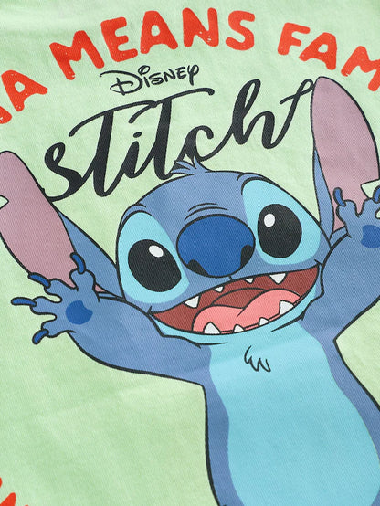 |Boy| Camiseta Lilo & Stitch Verde Manga Curta 100% Algodão (3 meses a 8 anos)