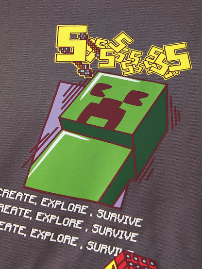 |BigBoy| Camiseta Marrom Licenciada Do Minecraft (3-16 anos)