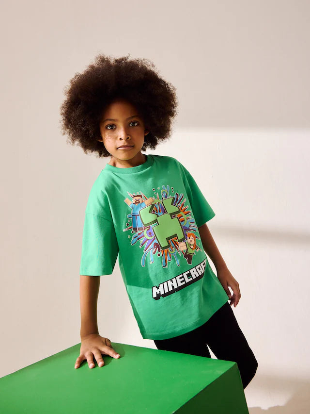 |BigBoy| Camiseta Verde Licenciada Do Minecraft (3-16 anos)