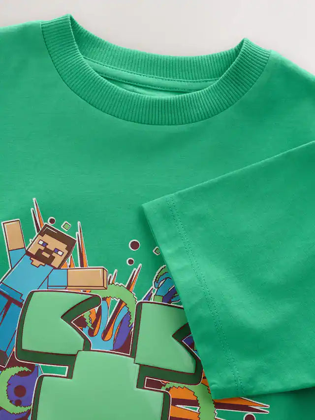 |BigBoy| Camiseta Verde Licenciada Do Minecraft (3-16 anos)