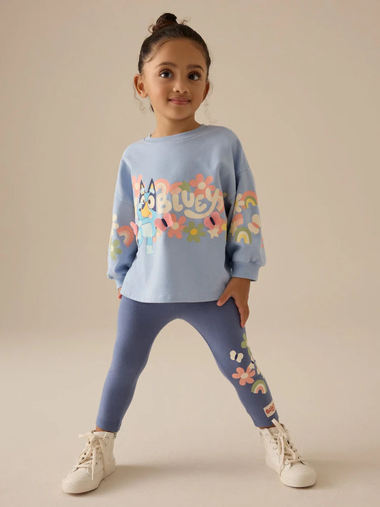 |Girl| Conjunto De Camiseta e Leggings De Manga Comprida Azul (12 meses a 7 anos)