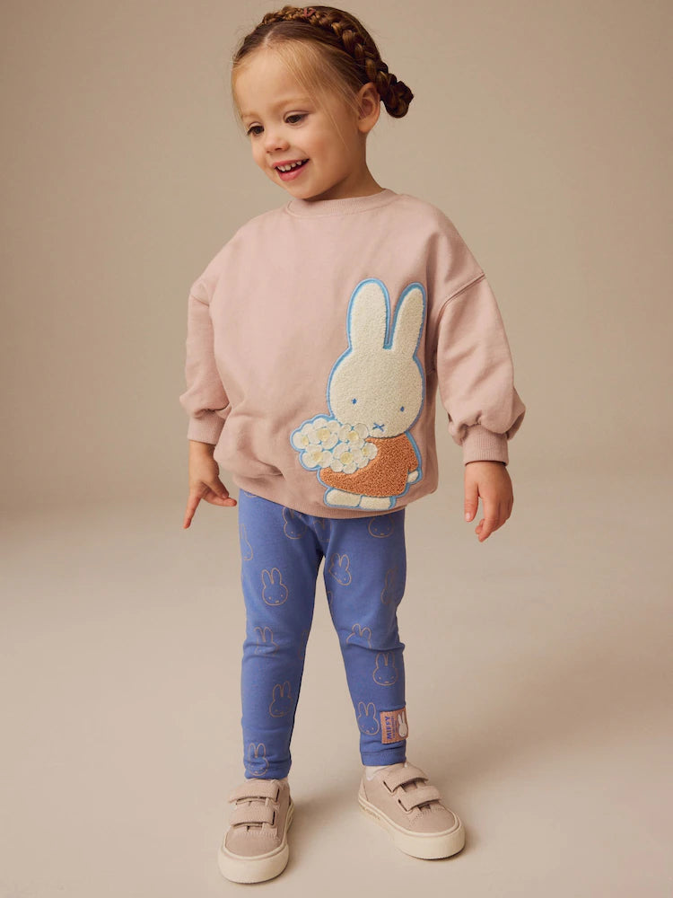 |Girl| Conjunto De Camiseta e Leggings 100% Algodão Miffy Rosa Claro Manga Comprida (3 meses a 7 anos)
