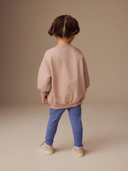 |Girl| Conjunto De Camiseta e Leggings 100% Algodão Miffy Rosa Claro Manga Comprida (3 meses a 7 anos)