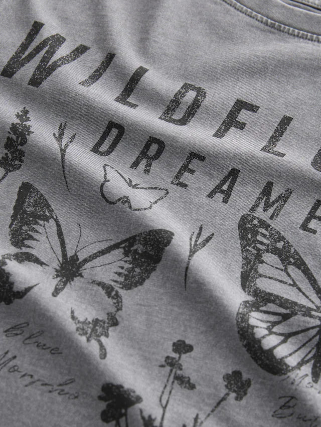 |BigGirl| Camiseta Gráfica Grande Cinza 100% Algodão Cinza Carvão (3 a 16 anos)