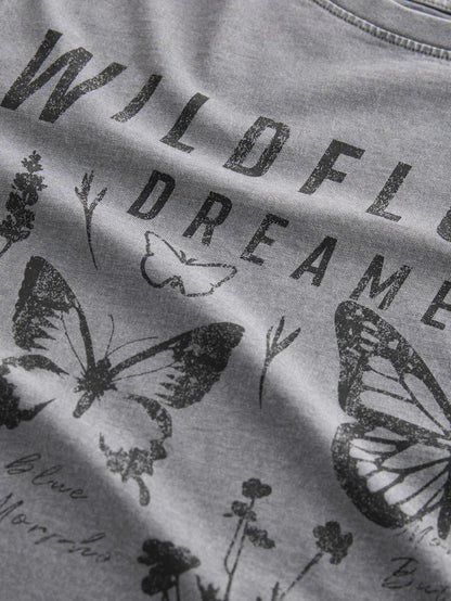 |BigGirl| Camiseta Gráfica Grande Cinza 100% Algodão Cinza Carvão (3 a 16 anos)