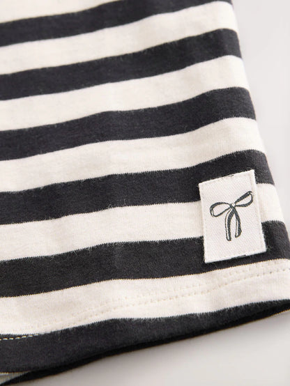 |Girl| Camiseta Feminina Listrada Preta e Branca Manga Curta 100% Algodão (3 meses a 7 anos)