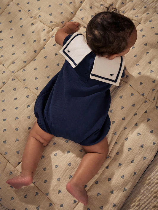 |BabyBoy| Macacão De Bebê Tecido 100% Algodão Azul Marinho (0 meses a 2 anos)