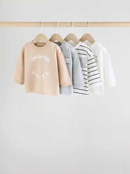 |BabyBoy| Camisetas Mono/Neutral Baby Manga Longa 100% Algodão Pacote com 4