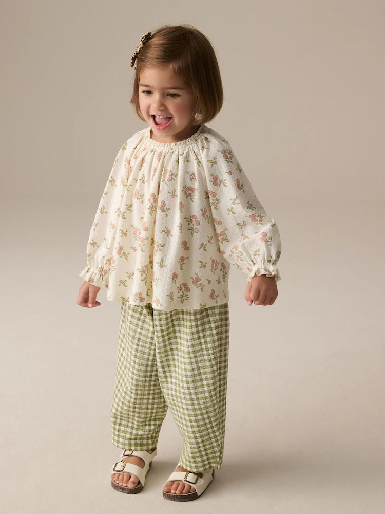 |Girl| Calças Largas Xadrez Verde (3 meses a 7 anos)