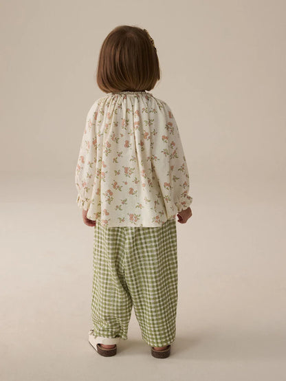 |Girl| Calças Largas Xadrez Verde (3 meses a 7 anos)