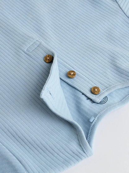 |BabyBoy| Conjunto Com 4 Macacões Infantis Azuis Com Botões No Pescoço, Estilo Vovô.