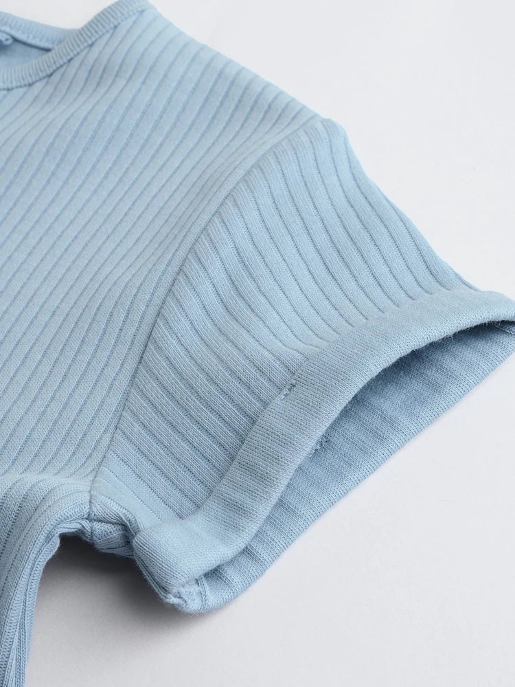 |BabyBoy| Conjunto Com 4 Macacões Infantis Azuis Com Botões No Pescoço, Estilo Vovô.