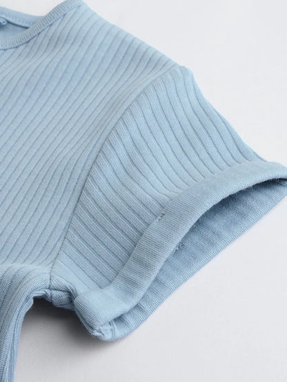 |BabyBoy| Conjunto Com 4 Macacões Infantis Azuis Com Botões No Pescoço, Estilo Vovô.