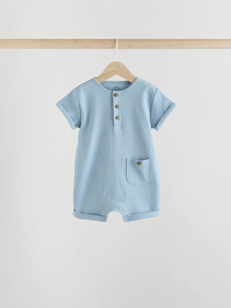 |BabyBoy| Conjunto Com 4 Macacões Infantis Azuis Com Botões No Pescoço, Estilo Vovô.